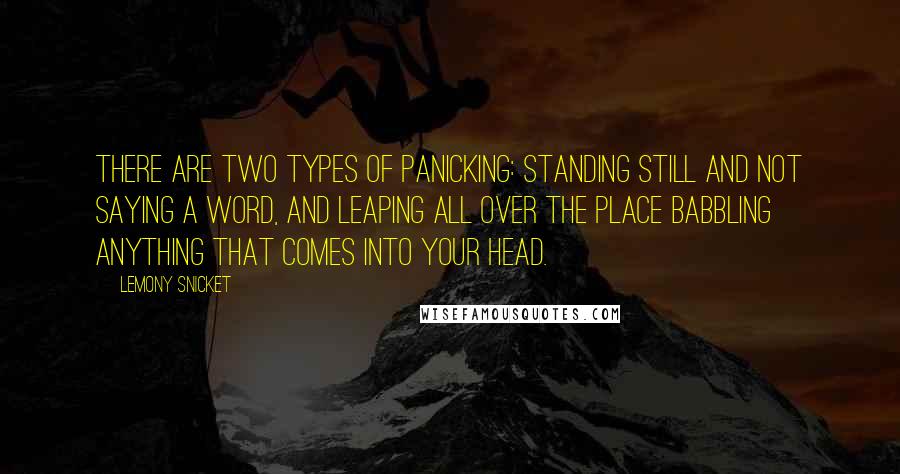 Lemony Snicket Quotes: There are two types of panicking: standing still and not saying a word, and leaping all over the place babbling anything that comes into your head.