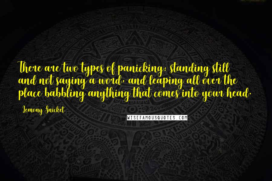 Lemony Snicket Quotes: There are two types of panicking: standing still and not saying a word, and leaping all over the place babbling anything that comes into your head.