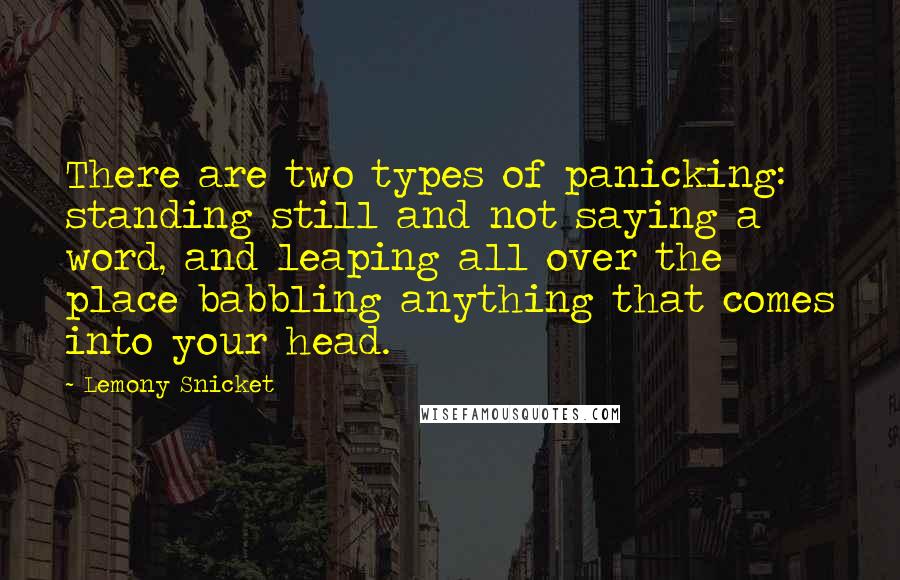 Lemony Snicket Quotes: There are two types of panicking: standing still and not saying a word, and leaping all over the place babbling anything that comes into your head.