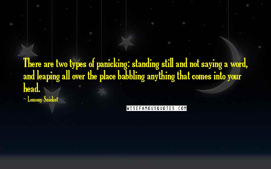 Lemony Snicket Quotes: There are two types of panicking: standing still and not saying a word, and leaping all over the place babbling anything that comes into your head.