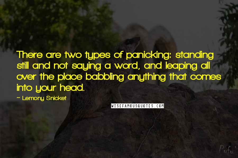 Lemony Snicket Quotes: There are two types of panicking: standing still and not saying a word, and leaping all over the place babbling anything that comes into your head.