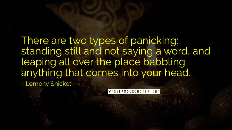 Lemony Snicket Quotes: There are two types of panicking: standing still and not saying a word, and leaping all over the place babbling anything that comes into your head.