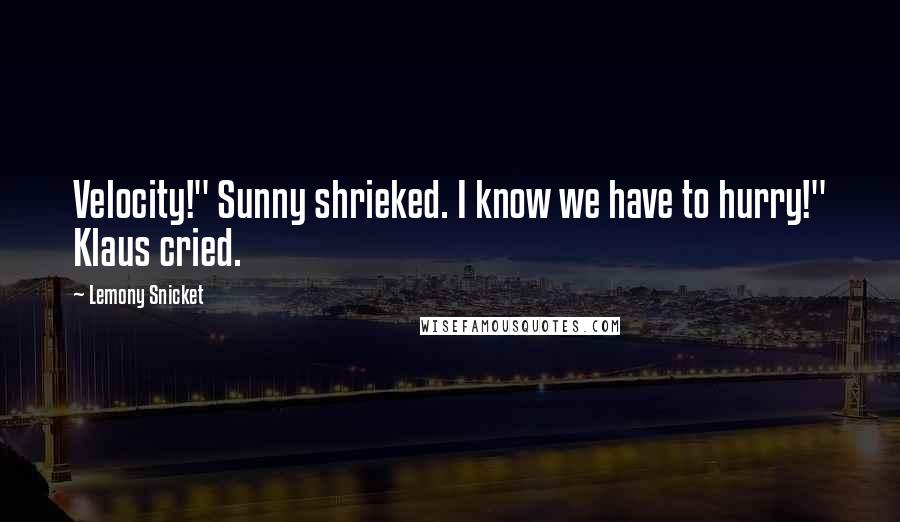 Lemony Snicket Quotes: Velocity!" Sunny shrieked. I know we have to hurry!" Klaus cried.