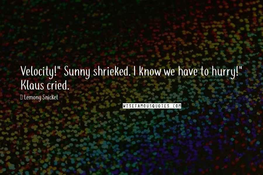 Lemony Snicket Quotes: Velocity!" Sunny shrieked. I know we have to hurry!" Klaus cried.