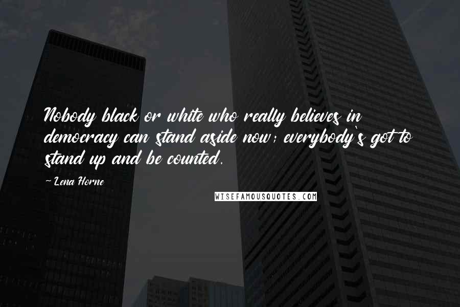Lena Horne Quotes: Nobody black or white who really believes in democracy can stand aside now; everybody's got to stand up and be counted.