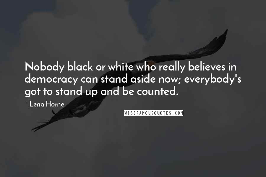 Lena Horne Quotes: Nobody black or white who really believes in democracy can stand aside now; everybody's got to stand up and be counted.