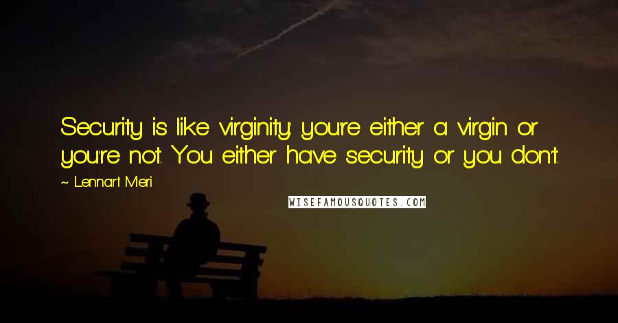 Lennart Meri Quotes: Security is like virginity: you're either a virgin or you're not. You either have security or you don't.