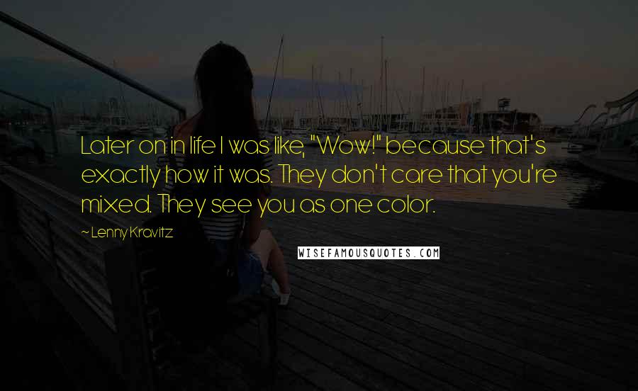 Lenny Kravitz Quotes: Later on in life I was like, "Wow!" because that's exactly how it was. They don't care that you're mixed. They see you as one color.