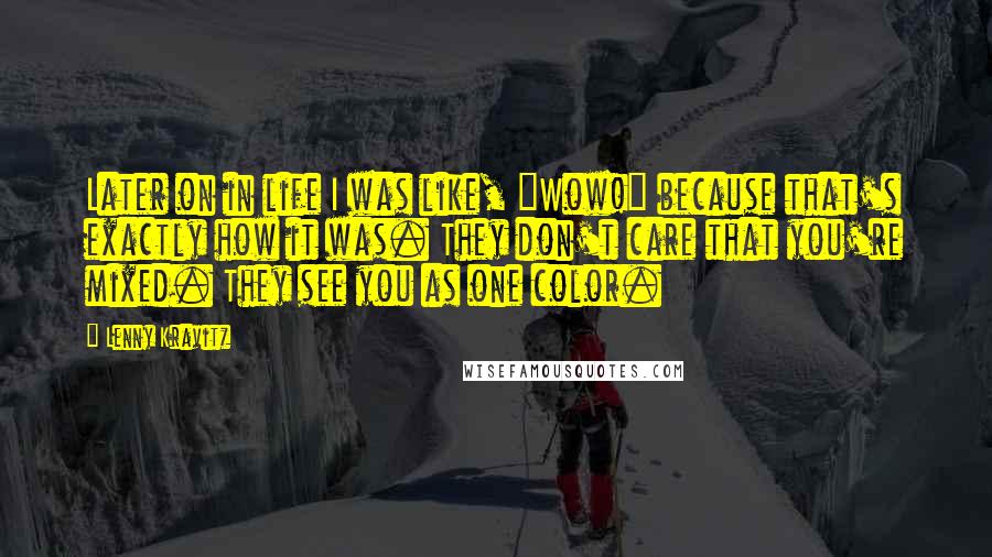 Lenny Kravitz Quotes: Later on in life I was like, "Wow!" because that's exactly how it was. They don't care that you're mixed. They see you as one color.