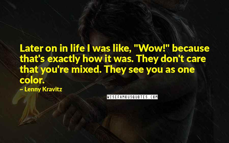 Lenny Kravitz Quotes: Later on in life I was like, "Wow!" because that's exactly how it was. They don't care that you're mixed. They see you as one color.