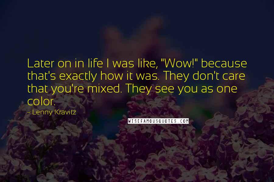 Lenny Kravitz Quotes: Later on in life I was like, "Wow!" because that's exactly how it was. They don't care that you're mixed. They see you as one color.