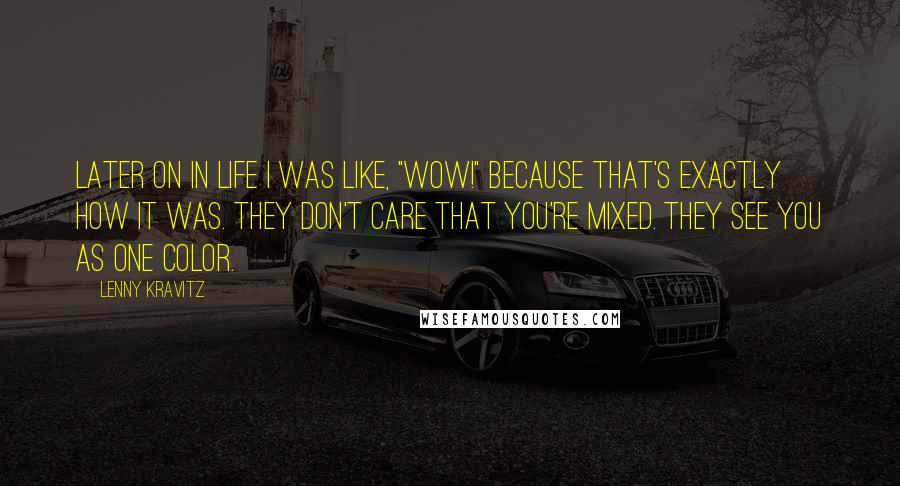 Lenny Kravitz Quotes: Later on in life I was like, "Wow!" because that's exactly how it was. They don't care that you're mixed. They see you as one color.