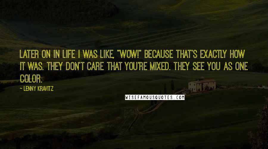 Lenny Kravitz Quotes: Later on in life I was like, "Wow!" because that's exactly how it was. They don't care that you're mixed. They see you as one color.