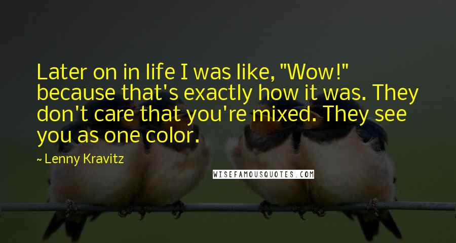 Lenny Kravitz Quotes: Later on in life I was like, "Wow!" because that's exactly how it was. They don't care that you're mixed. They see you as one color.