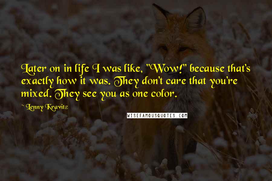 Lenny Kravitz Quotes: Later on in life I was like, "Wow!" because that's exactly how it was. They don't care that you're mixed. They see you as one color.