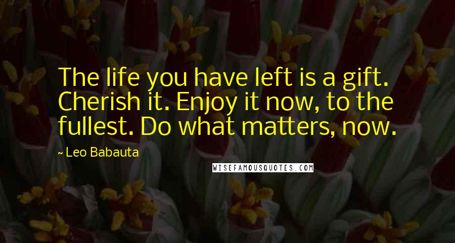 Leo Babauta Quotes: The life you have left is a gift. Cherish it. Enjoy it now, to the fullest. Do what matters, now.