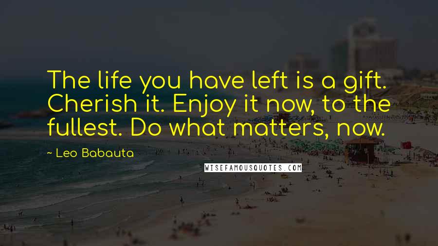 Leo Babauta Quotes: The life you have left is a gift. Cherish it. Enjoy it now, to the fullest. Do what matters, now.