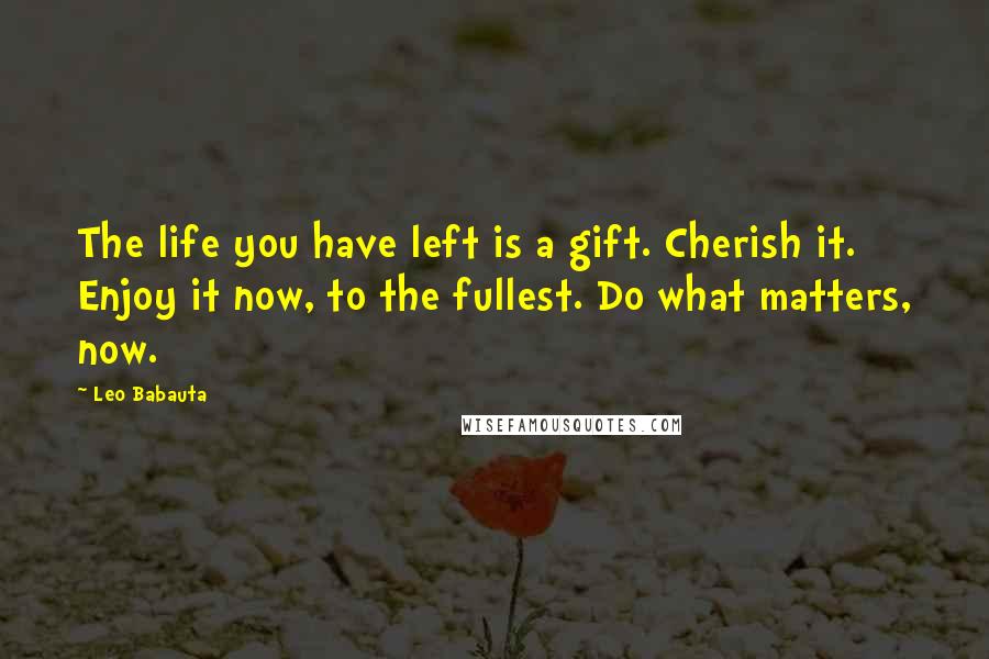 Leo Babauta Quotes: The life you have left is a gift. Cherish it. Enjoy it now, to the fullest. Do what matters, now.