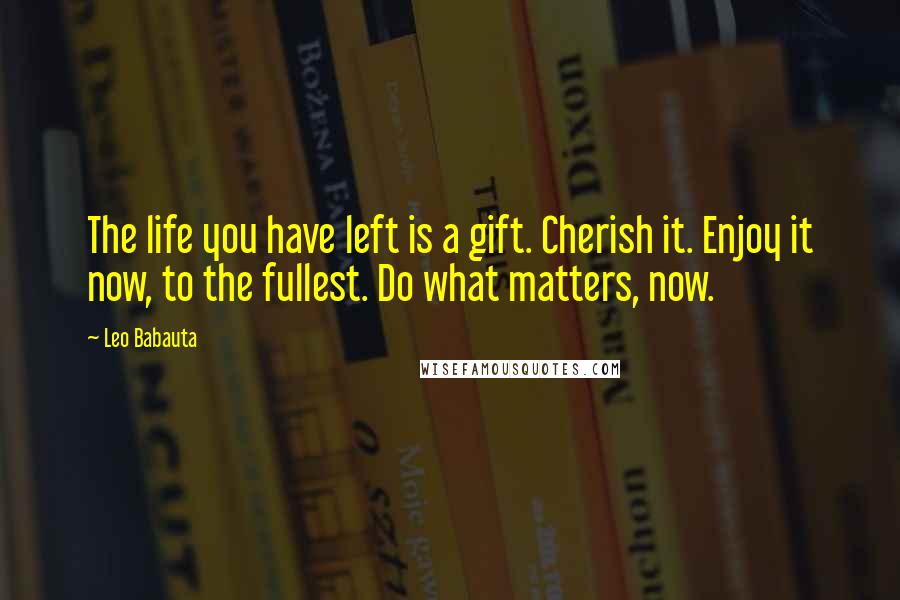Leo Babauta Quotes: The life you have left is a gift. Cherish it. Enjoy it now, to the fullest. Do what matters, now.