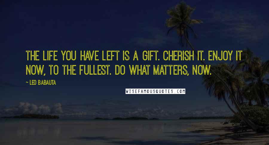 Leo Babauta Quotes: The life you have left is a gift. Cherish it. Enjoy it now, to the fullest. Do what matters, now.