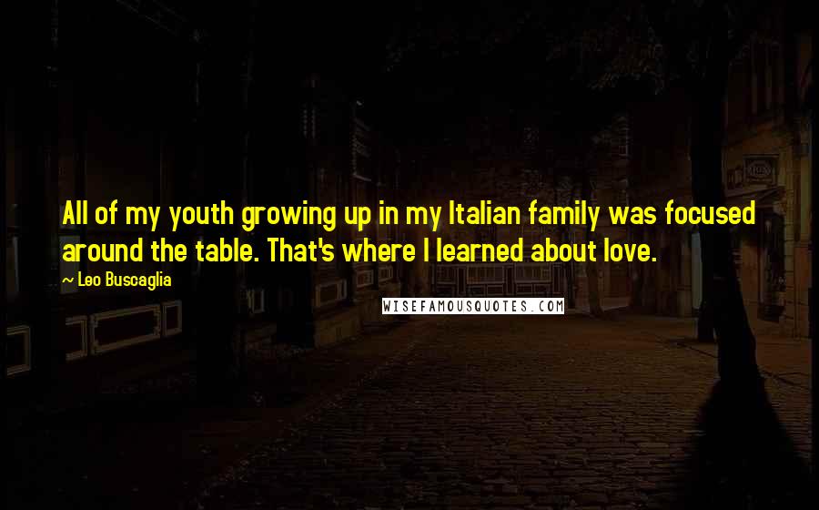 Leo Buscaglia Quotes: All of my youth growing up in my Italian family was focused around the table. That's where I learned about love.