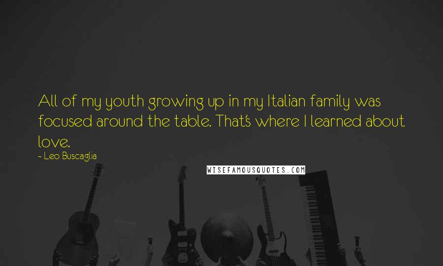 Leo Buscaglia Quotes: All of my youth growing up in my Italian family was focused around the table. That's where I learned about love.