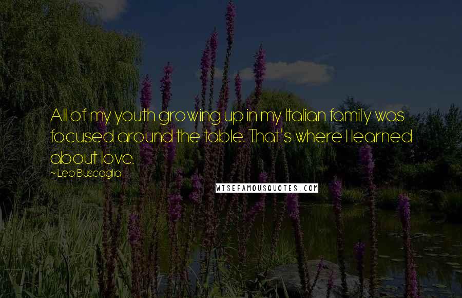 Leo Buscaglia Quotes: All of my youth growing up in my Italian family was focused around the table. That's where I learned about love.