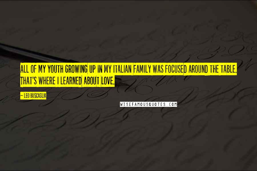 Leo Buscaglia Quotes: All of my youth growing up in my Italian family was focused around the table. That's where I learned about love.