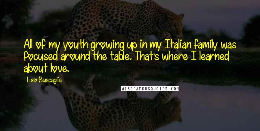 Leo Buscaglia Quotes: All of my youth growing up in my Italian family was focused around the table. That's where I learned about love.