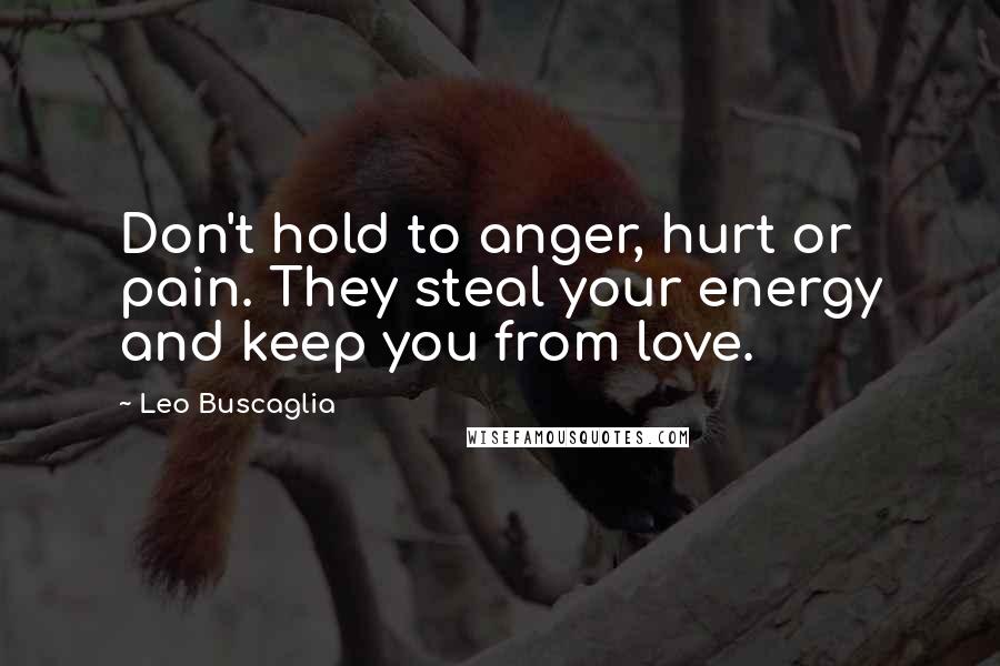 Leo Buscaglia Quotes: Don't hold to anger, hurt or pain. They steal your energy and keep you from love.