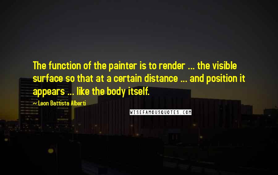 Leon Battista Alberti Quotes: The function of the painter is to render ... the visible surface so that at a certain distance ... and position it appears ... like the body itself.