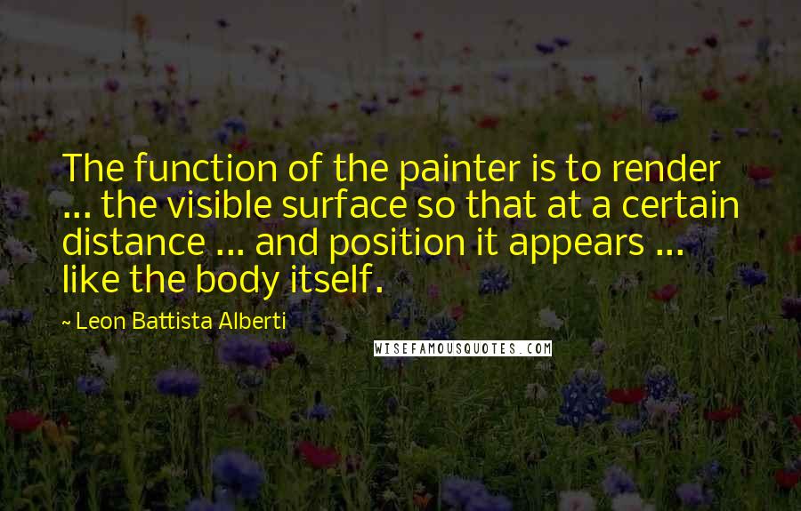 Leon Battista Alberti Quotes: The function of the painter is to render ... the visible surface so that at a certain distance ... and position it appears ... like the body itself.