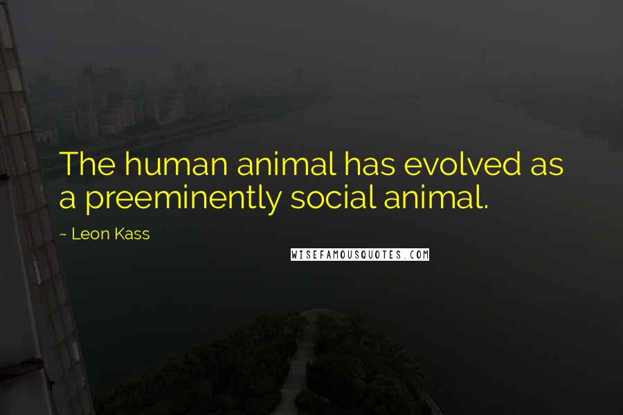 Leon Kass Quotes: The human animal has evolved as a preeminently social animal.