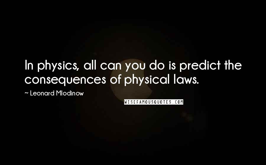 Leonard Mlodinow Quotes: In physics, all can you do is predict the consequences of physical laws.