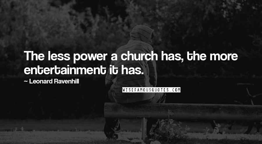 Leonard Ravenhill Quotes: The less power a church has, the more entertainment it has.