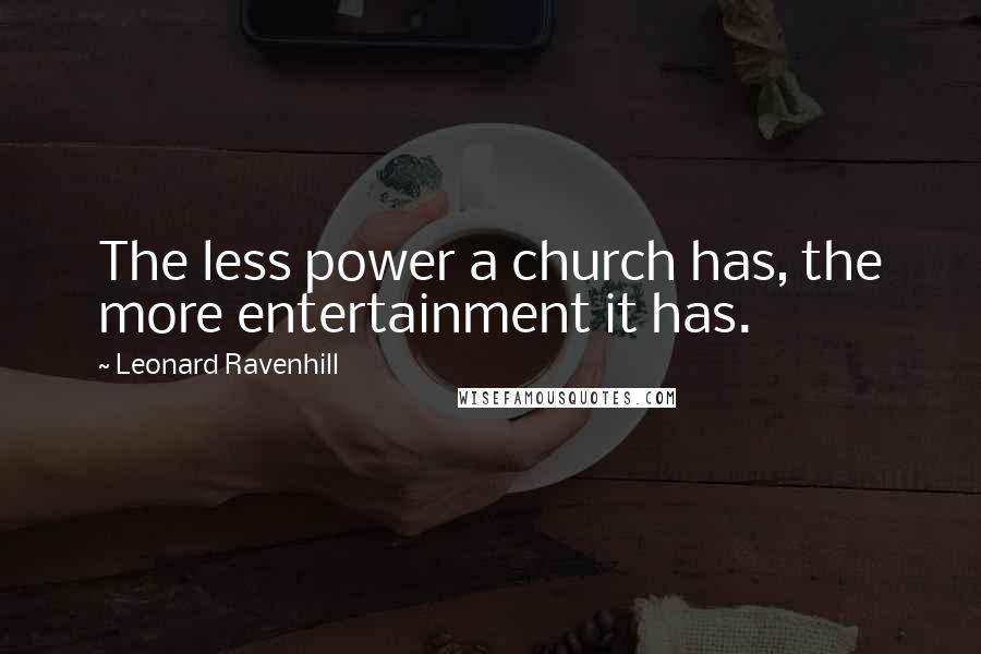 Leonard Ravenhill Quotes: The less power a church has, the more entertainment it has.