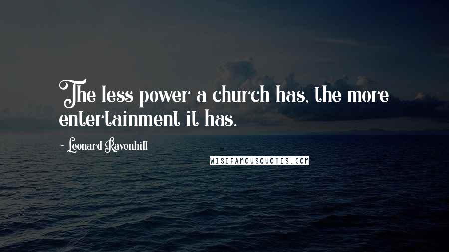 Leonard Ravenhill Quotes: The less power a church has, the more entertainment it has.