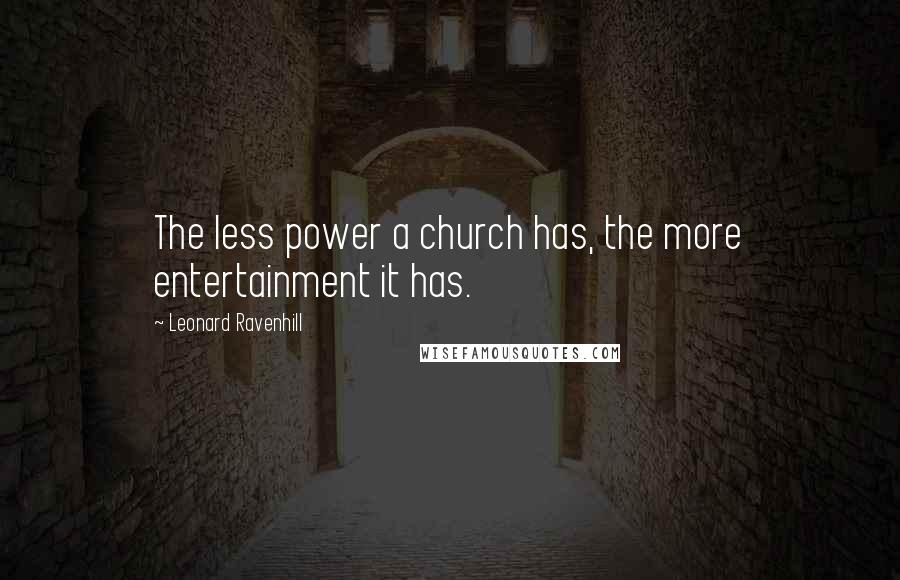 Leonard Ravenhill Quotes: The less power a church has, the more entertainment it has.