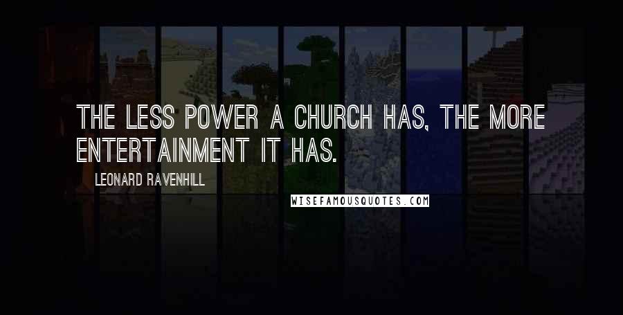Leonard Ravenhill Quotes: The less power a church has, the more entertainment it has.
