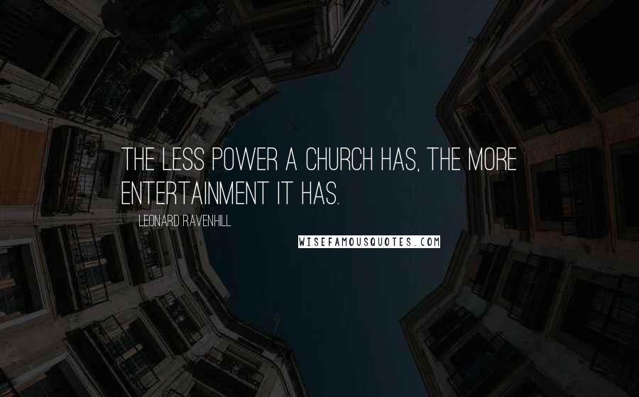 Leonard Ravenhill Quotes: The less power a church has, the more entertainment it has.