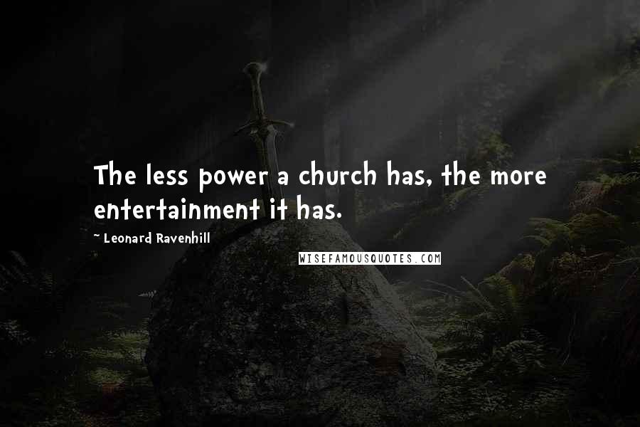 Leonard Ravenhill Quotes: The less power a church has, the more entertainment it has.