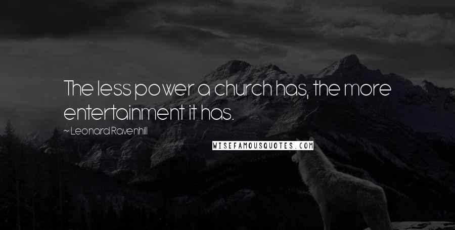 Leonard Ravenhill Quotes: The less power a church has, the more entertainment it has.