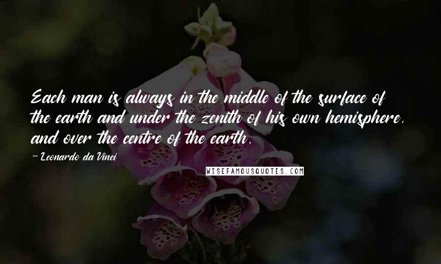 Leonardo Da Vinci Quotes: Each man is always in the middle of the surface of the earth and under the zenith of his own hemisphere, and over the centre of the earth.