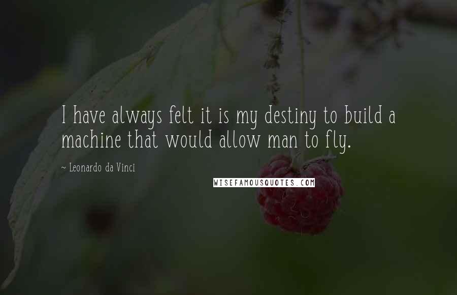 Leonardo Da Vinci Quotes: I have always felt it is my destiny to build a machine that would allow man to fly.