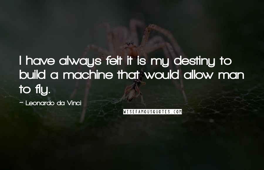 Leonardo Da Vinci Quotes: I have always felt it is my destiny to build a machine that would allow man to fly.