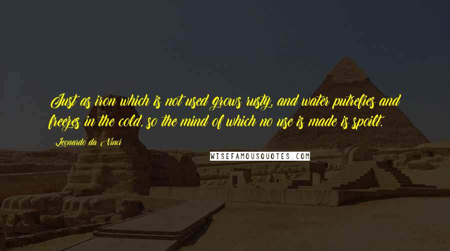 Leonardo Da Vinci Quotes: Just as iron which is not used grows rusty, and water putrefies and freezes in the cold, so the mind of which no use is made is spoilt.