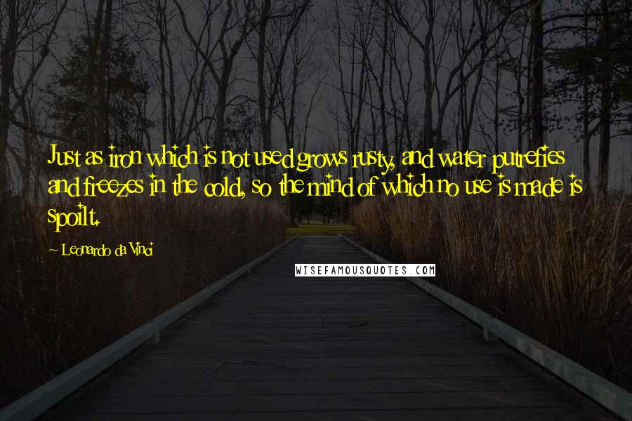 Leonardo Da Vinci Quotes: Just as iron which is not used grows rusty, and water putrefies and freezes in the cold, so the mind of which no use is made is spoilt.