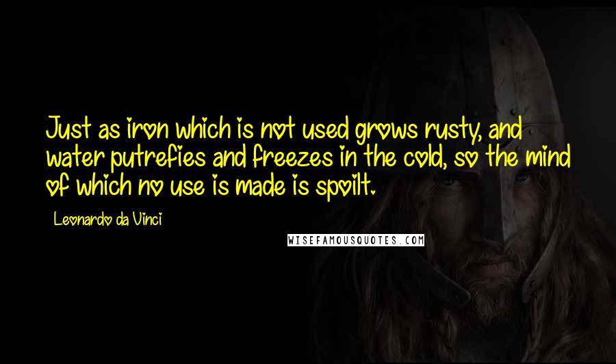 Leonardo Da Vinci Quotes: Just as iron which is not used grows rusty, and water putrefies and freezes in the cold, so the mind of which no use is made is spoilt.