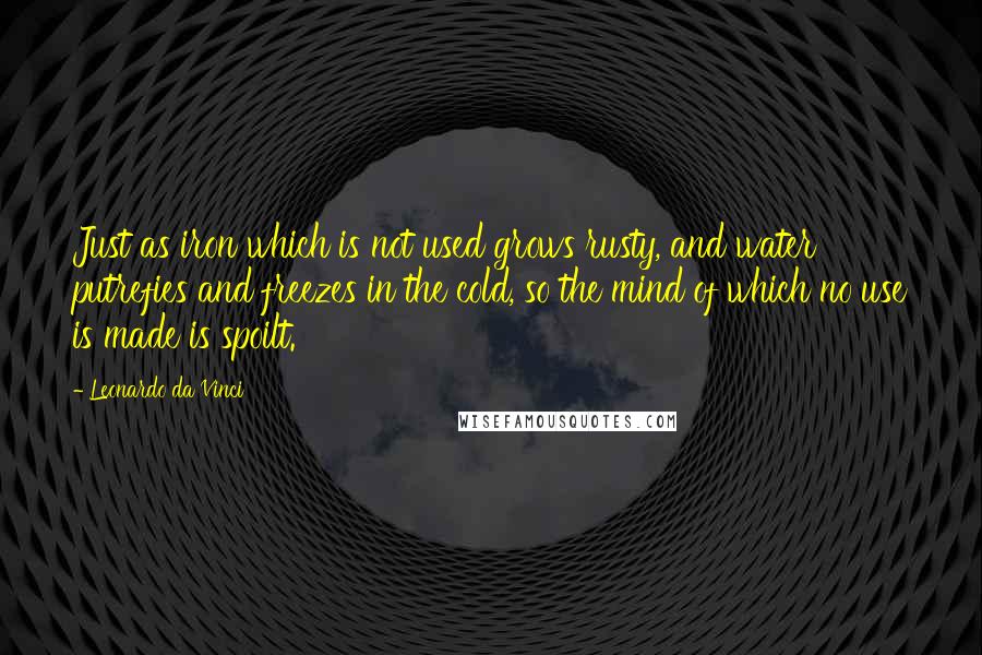 Leonardo Da Vinci Quotes: Just as iron which is not used grows rusty, and water putrefies and freezes in the cold, so the mind of which no use is made is spoilt.