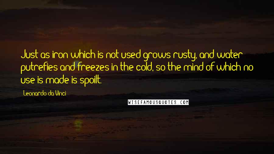 Leonardo Da Vinci Quotes: Just as iron which is not used grows rusty, and water putrefies and freezes in the cold, so the mind of which no use is made is spoilt.